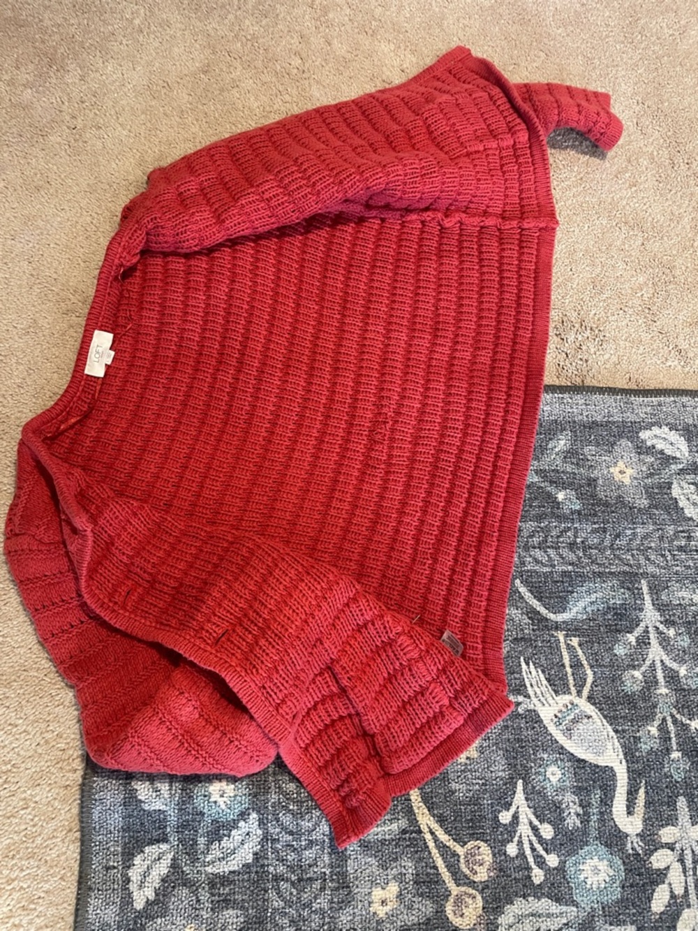 LOFT Red Knit Button-Front Cardigan - Picture 4 of 4